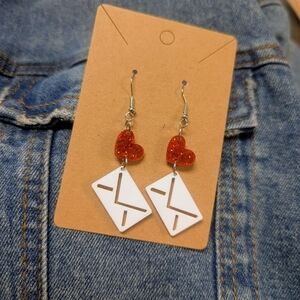 Heart and Geometric Dangle Earrings